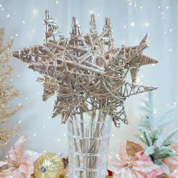 Set of 6 Wood Glitter Star Tree Vase Filler Christmas Holiday Decor - Picture 1 of 4